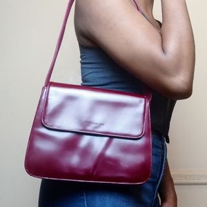Jones New York, Women's Genuine Leather Blood-Red Shoulder Satchel, Size Small
